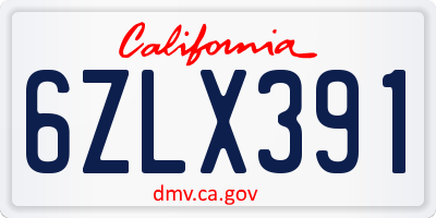 CA license plate 6ZLX391