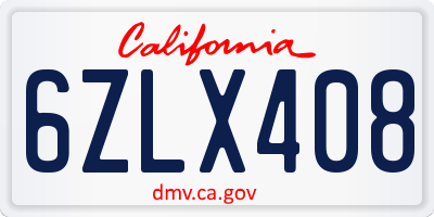 CA license plate 6ZLX408