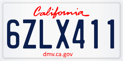 CA license plate 6ZLX411