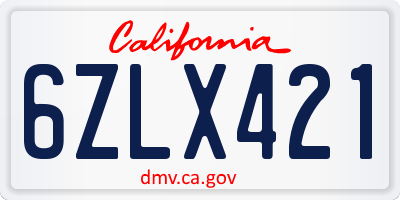 CA license plate 6ZLX421