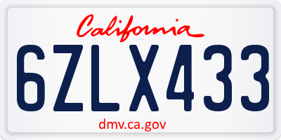 CA license plate 6ZLX433