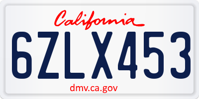 CA license plate 6ZLX453