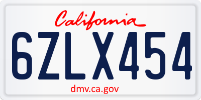 CA license plate 6ZLX454
