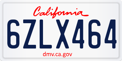 CA license plate 6ZLX464