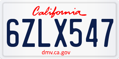 CA license plate 6ZLX547