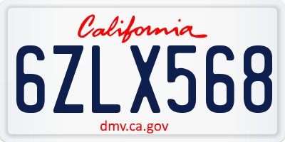 CA license plate 6ZLX568