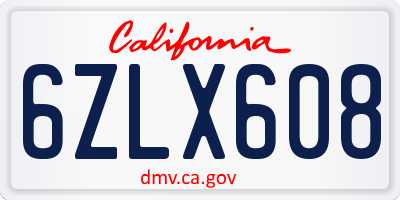 CA license plate 6ZLX608