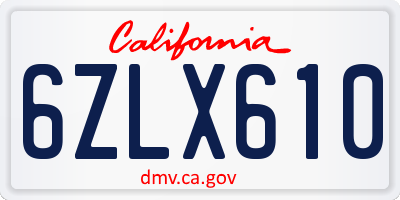 CA license plate 6ZLX610