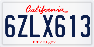 CA license plate 6ZLX613