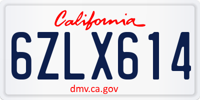 CA license plate 6ZLX614