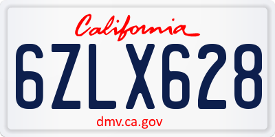 CA license plate 6ZLX628