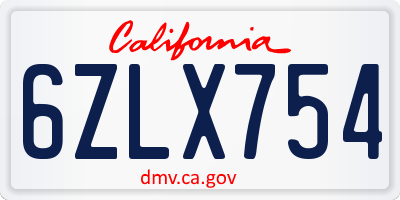 CA license plate 6ZLX754