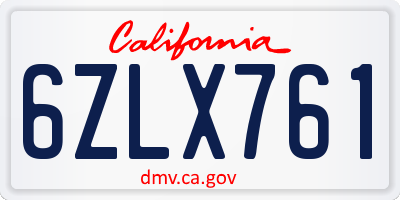 CA license plate 6ZLX761