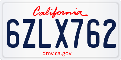 CA license plate 6ZLX762