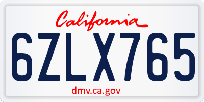 CA license plate 6ZLX765