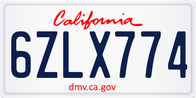 CA license plate 6ZLX774