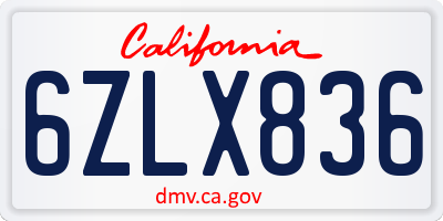 CA license plate 6ZLX836