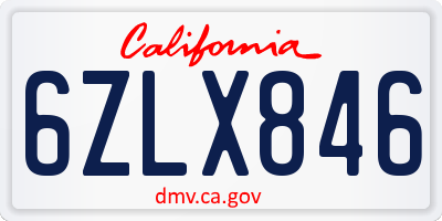 CA license plate 6ZLX846