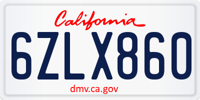 CA license plate 6ZLX860
