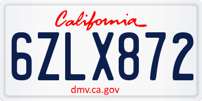 CA license plate 6ZLX872