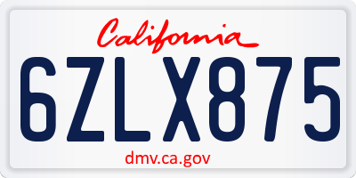 CA license plate 6ZLX875