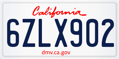 CA license plate 6ZLX902