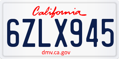 CA license plate 6ZLX945