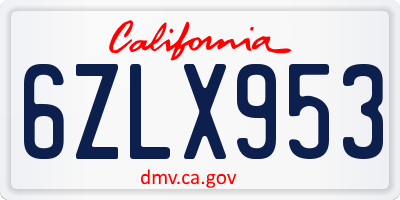 CA license plate 6ZLX953