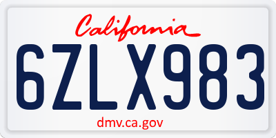 CA license plate 6ZLX983