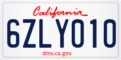 CA license plate 6ZLY010