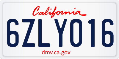 CA license plate 6ZLY016