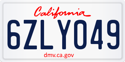 CA license plate 6ZLY049