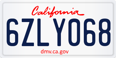 CA license plate 6ZLY068