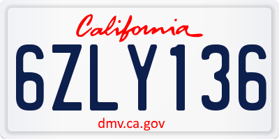 CA license plate 6ZLY136