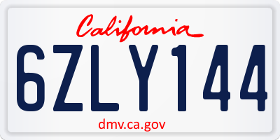 CA license plate 6ZLY144