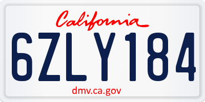 CA license plate 6ZLY184