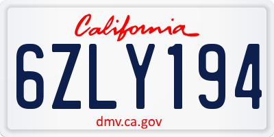 CA license plate 6ZLY194