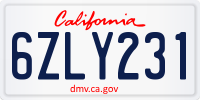CA license plate 6ZLY231