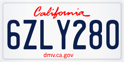 CA license plate 6ZLY280