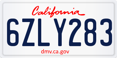 CA license plate 6ZLY283