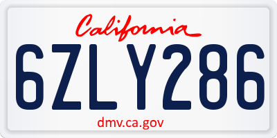 CA license plate 6ZLY286