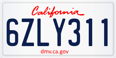 CA license plate 6ZLY311