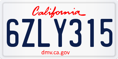 CA license plate 6ZLY315