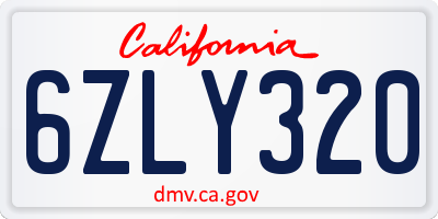CA license plate 6ZLY320