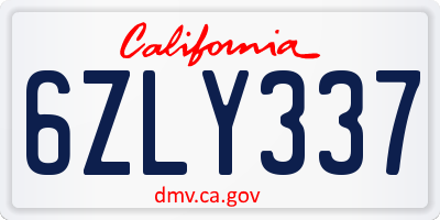 CA license plate 6ZLY337