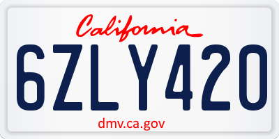 CA license plate 6ZLY420