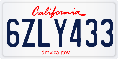 CA license plate 6ZLY433