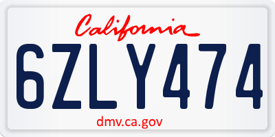 CA license plate 6ZLY474