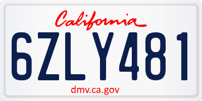 CA license plate 6ZLY481