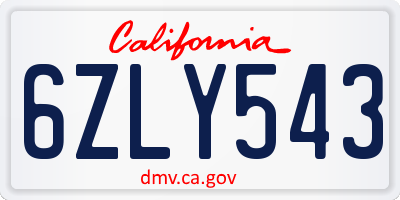 CA license plate 6ZLY543
